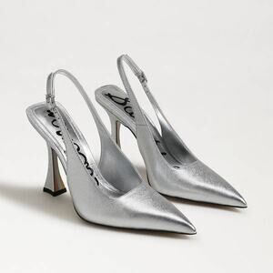 Sam Edelman Odette Slingback Pump Heel Shoes in Soft Silver Metallic Leather 10